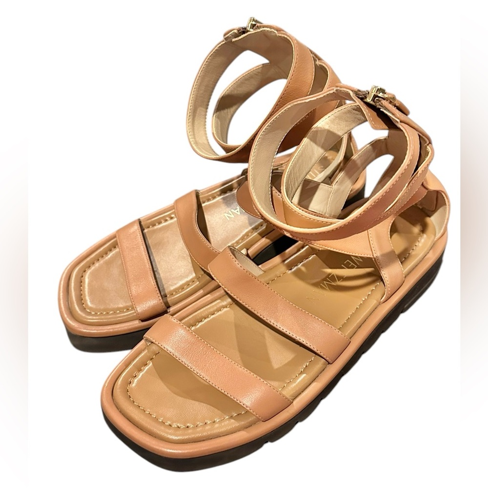 Stuart Weitzman Gala Lift Gladiator Back Zip Sandals Tan 8.5 - Picture 2 of 13